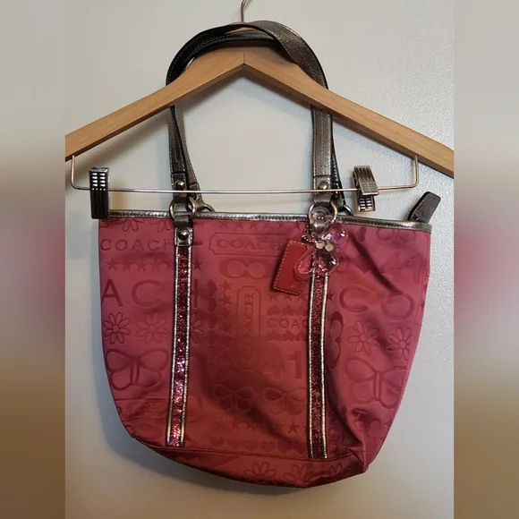 Coach Bag PURSE Glitter Graffiti Pink& Silver - Picture 5 of 8